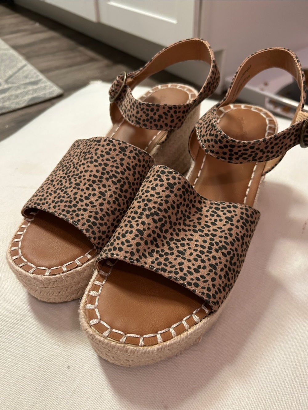 Universal Thread Leopard-Print Espadrille Wedge Sandals - Tan/Black